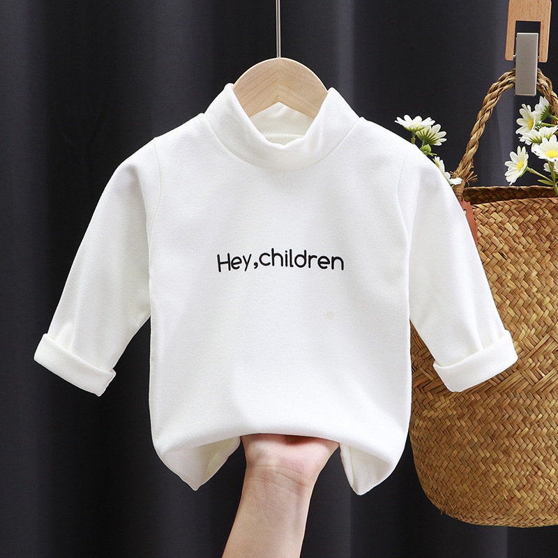 Áo thun tay dài cổ cao tròn vải nhung màu sắc đơn giản tùy chọn thời trang dành cho bé 80-16cm