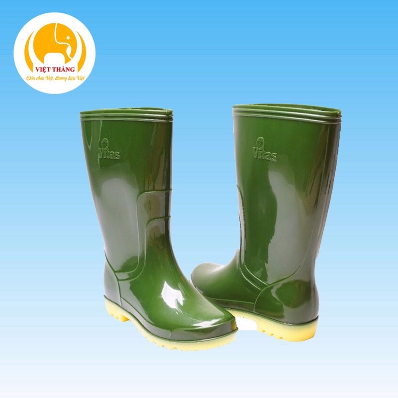 Ủng cao su đi mưa, làm vườn, lao động, màu xanh rêu - đế vàng