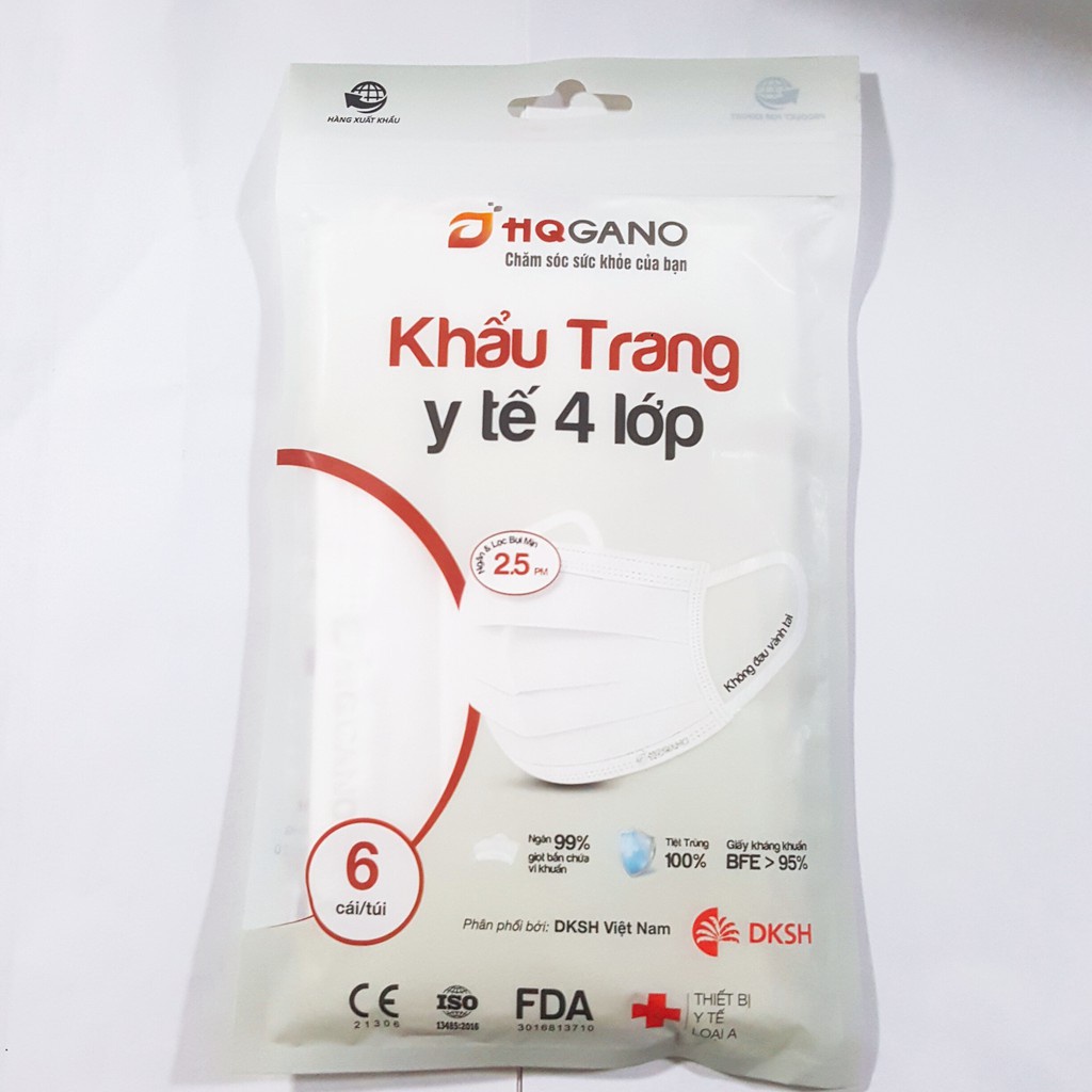 QUÀ TẶNG_Khẩu trang kháng khuẩn cao cấp 4 lớp HQGANO chống bụi mịn, kháng khuẩn, không mùi - túi 6 cái