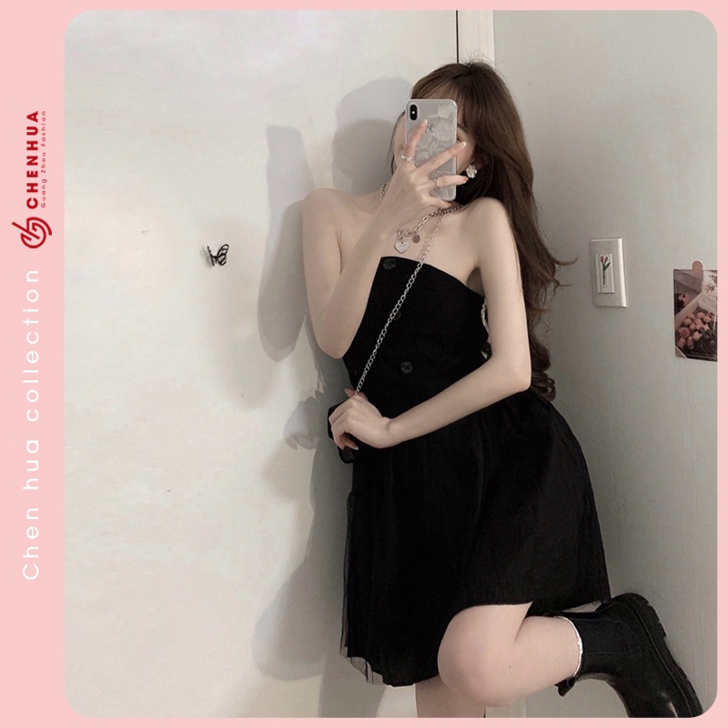 Váy cúp ngực HUAHUA đầm bánh bèo dáng xòe hai lớp dễ thương VT31