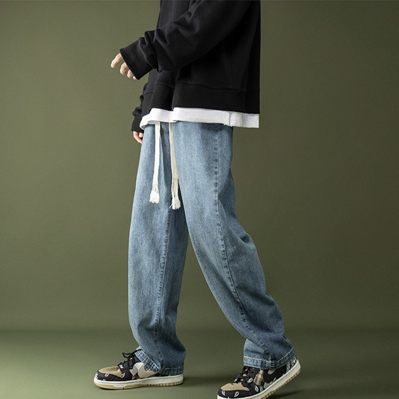 Quần Jean ống rộng Cạp Chun, Quần Bò Nam Form Unisex, Jeans Nam Chất Demin đẹp có dây rút bản to sành điệu MT Group.