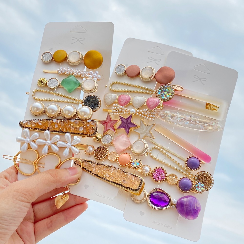 Set 8 kẹp tóc nhiều kiểu dáng đính ngọc trai nhân tạo hợp thời trang cho nữ