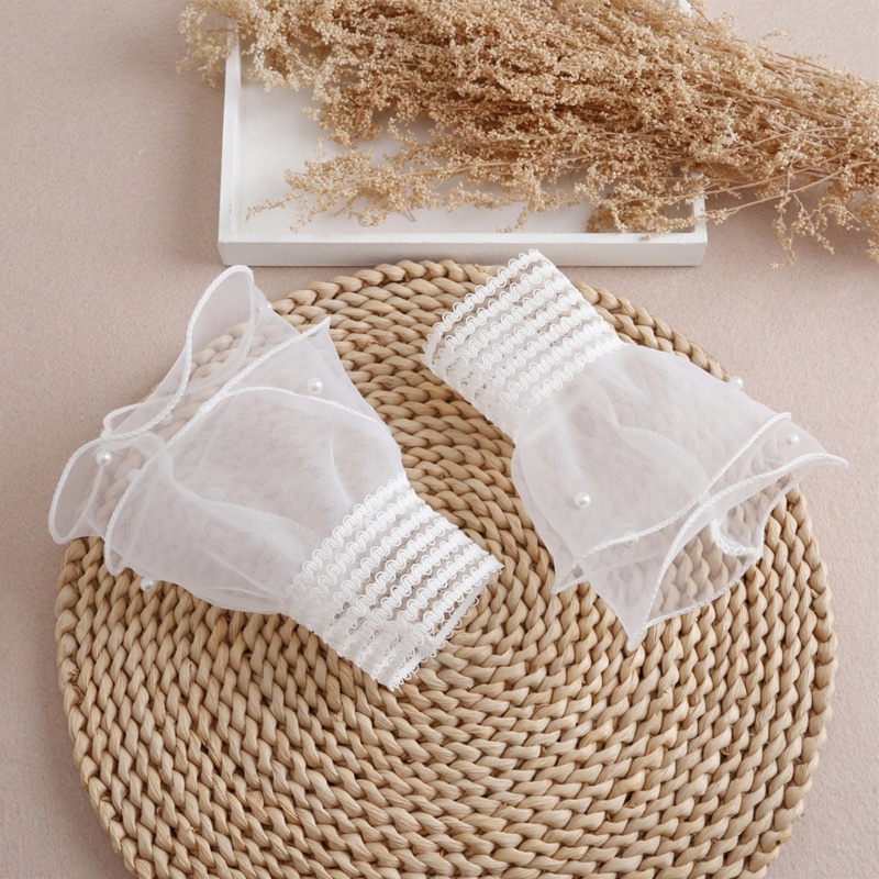 Ống Tay Áo Giả Nhún Bèo Đính Ngọc Trai Giữ Ấm Thời Trang Cho Nữ