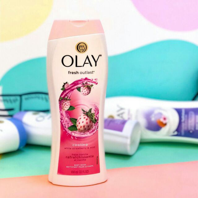 Sữa tắm dưỡng ẩm Olay Fresh Outlast Dâu tây trắng và Bạc hà nhập Mỹ mẫu mới - 700ml