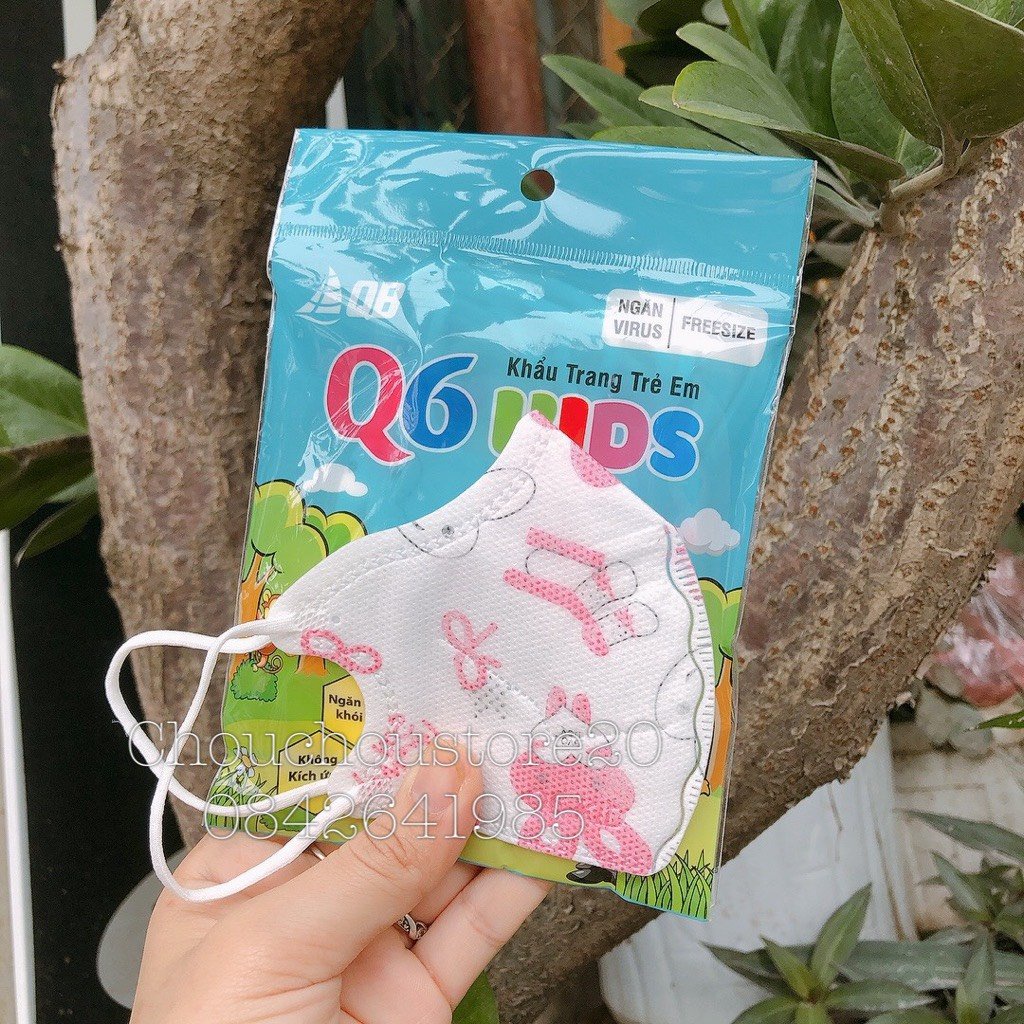 [Có Sẵn] 1 Thùng 30 Túi (1 Túi 10 chiếc) Khẩu Trang 6D Q6 Kids Siêu Kháng Khuẩn In Hình Hoạ Tiết Cho Bé Từ 2 - 5 Tuổi