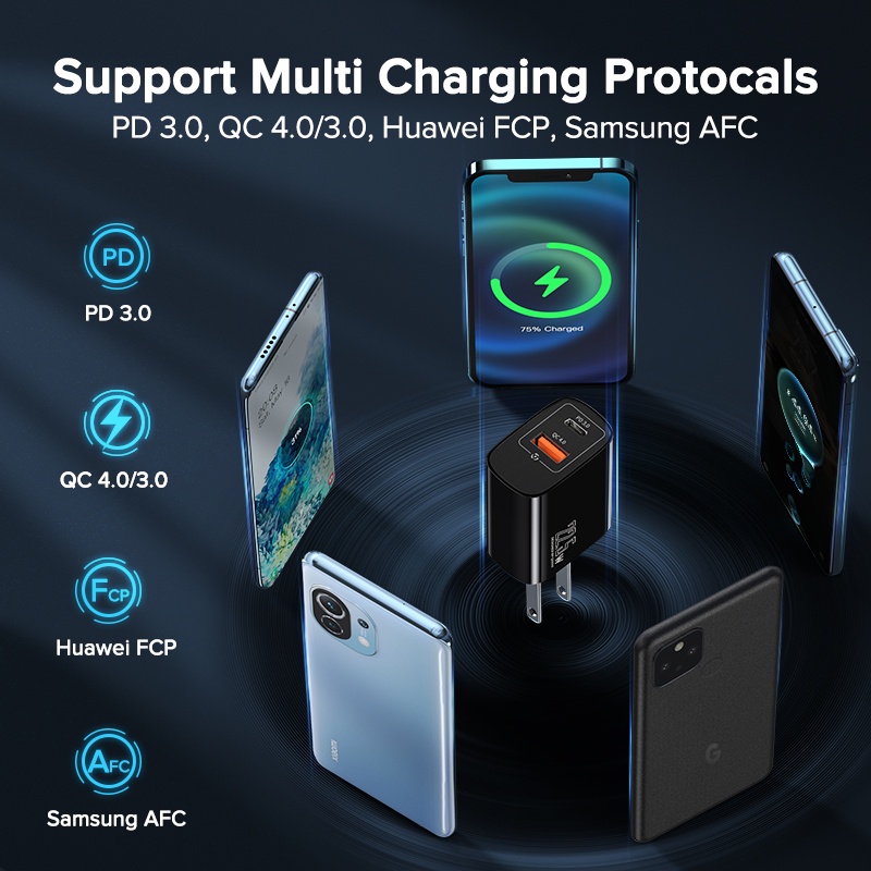 Bộ Sạc Nhanh QOOVI PD 20W Type C chính hãng Cho Huawai Samsug iPho