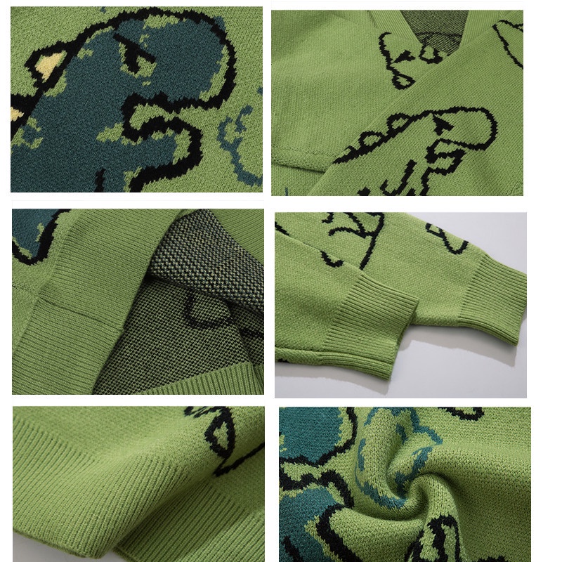 Áo Khoác cardigan Dệt Kim Dáng Rộng In Họa Tiết Khủng Long graffiti Đường Phố hip hop Thời Trang Mùa Đông 2021 Cho Nam Và Nữ