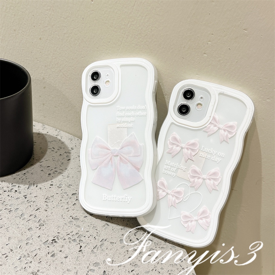 Ốp Điện Thoại TPU Mềm Đính Nơ Viền Lượn Sóng Cho iPhone 14 13 12 11 Pro Max X XR Xs Max 8 7 6 6s Plus SE 2020