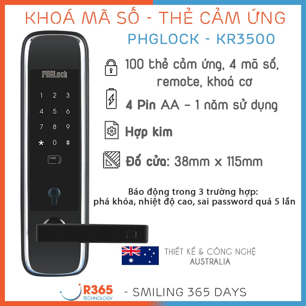 Khoá Cửa Mã Số, Báo Động Thông Minh - PHGLOCK KR3500
