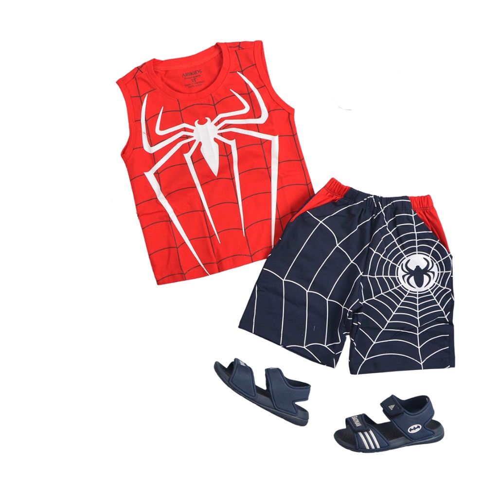 Đồ Bộ Sát Nách Bé Trai Phối Nhện Kèm Mặt Nạ