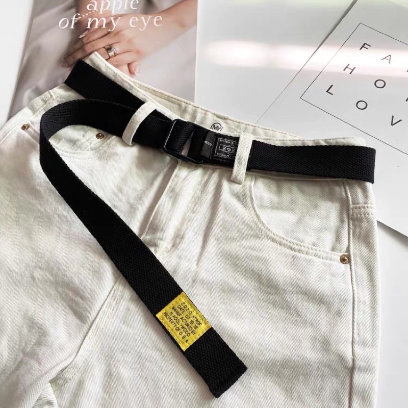 Thắt lưng vải canvas tem vàng TL026 Meo shop - dây nịt G-Dragon vải dù bản dây 3.3cm nam nữ gắn tag vàng
