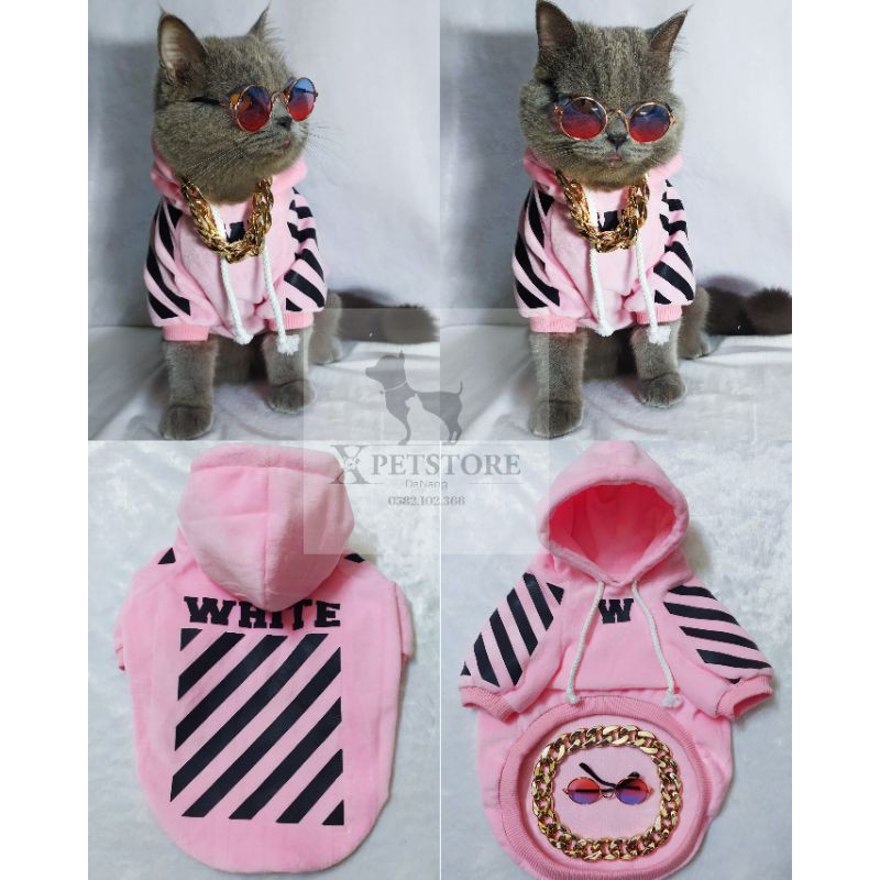 ÁO HOODIE HỒNG OW CHO CHÓ MÈO