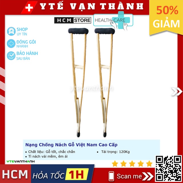 ✅ Nạng Chống Nách Gỗ Việt Nam Cao Cấp -VT0411
