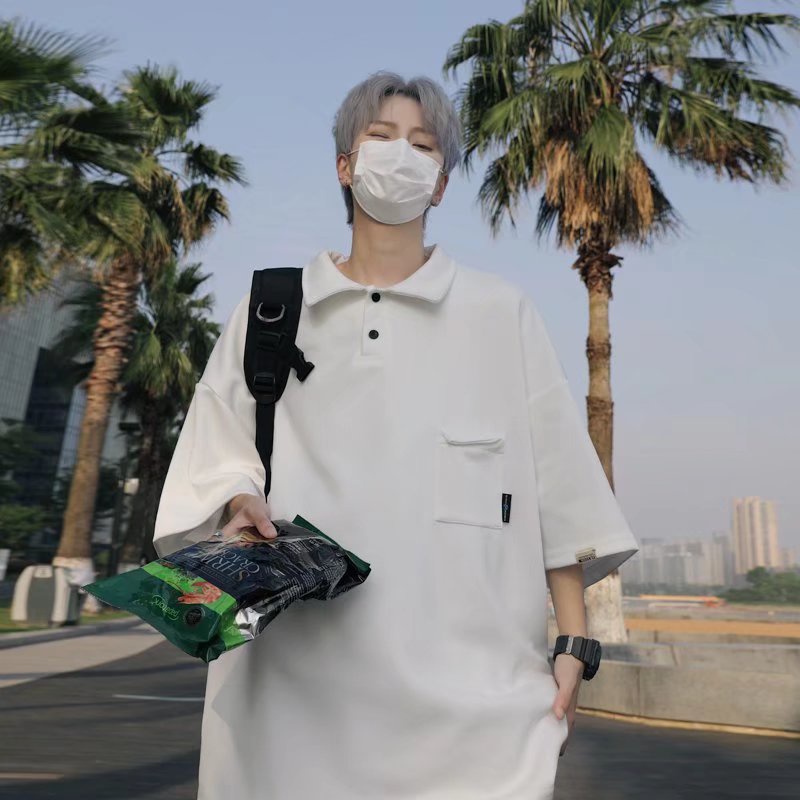 Áo Thun Polo Tay Ngắn Có Túi Dáng Rộng Thời Trang Mùa Hè Cho Nam Giới Size M-2XL