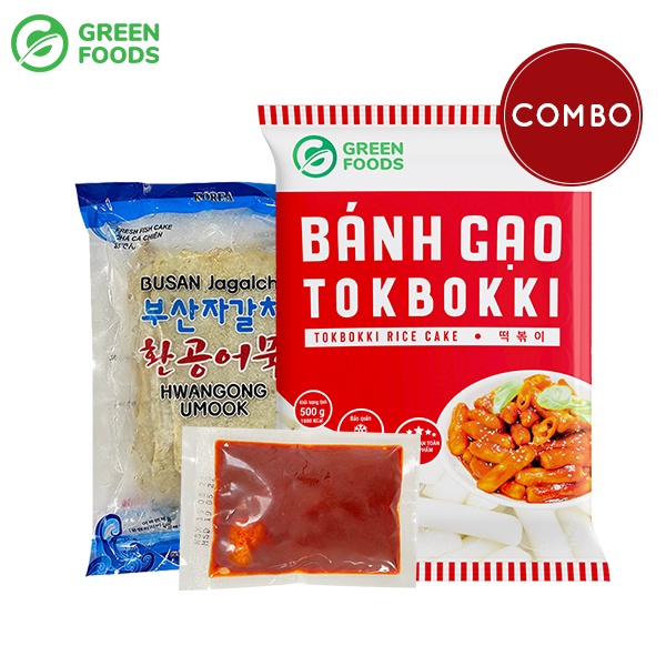 Combo Bánh Gạo Dạng Thỏi 500g, Chả Cá Hàn Quốc 450g và Sốt Tương Ớt Vị Truyền Thống 100g Green Foods