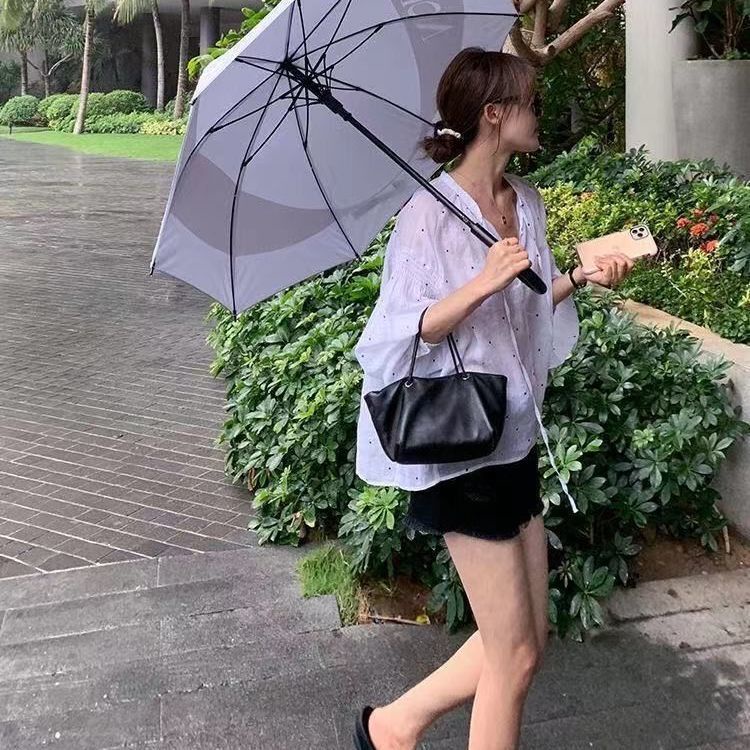 Áo Sơ Mi Tay Dài Cổ Chữ v Họa Tiết Chấm Bi Thời Trang Phong Cách Hàn Quốc Cho Nữ