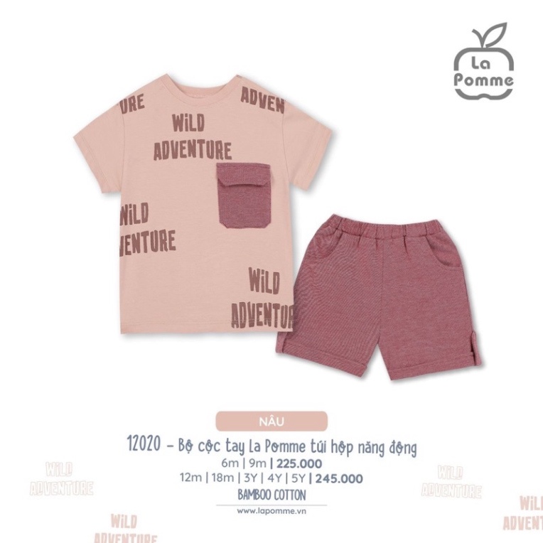 Bộ cộc tay bé trai La Pomme chất liệu thoáng mát mềm mịn kích cỡ từ 6M-5Y