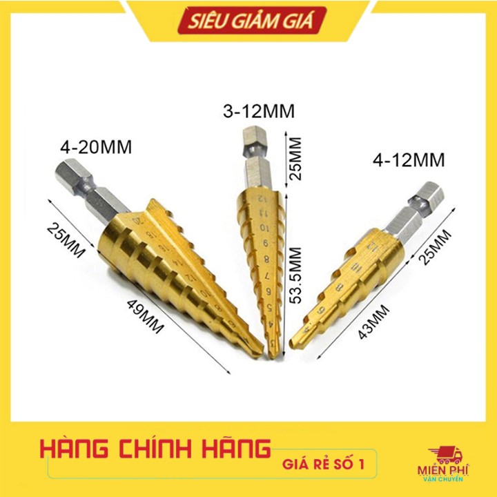 Bộ 3 mũi khoan tháp titanium 4 -20mm