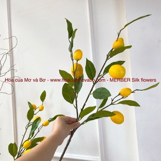 Cành Quả Chanh Giả Merber (Mơ & Bơ) Loại 4/6/7 Quả Dài 85cm Có Lá - Cành Khô Giả Trang Trí Decor Nhà, Để Bàn