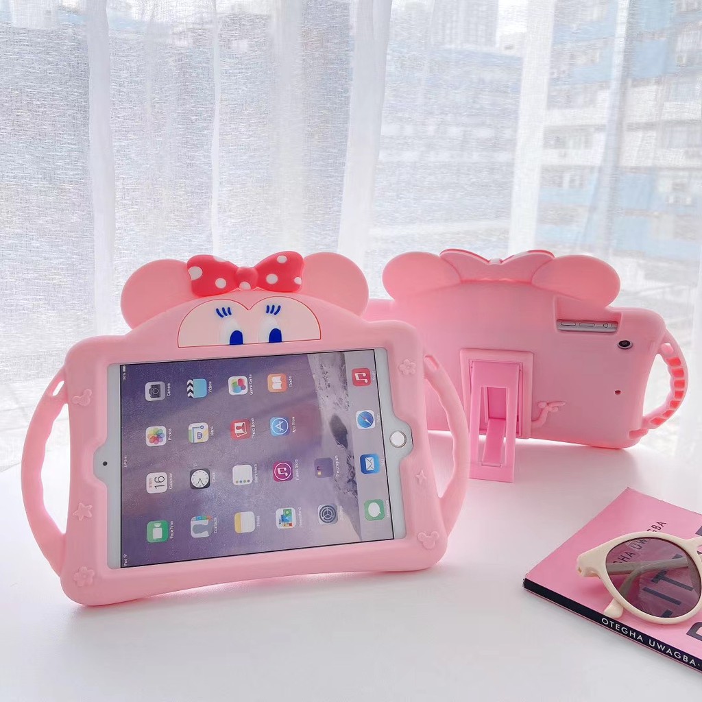 Ốp máy tính bảng Minnie có giá đỡ màu hồng dễ thương bằng silicon cho iPad 5/6/Pro9.7/iPad mini 1/2/3/4/5 2018/iPad Pro