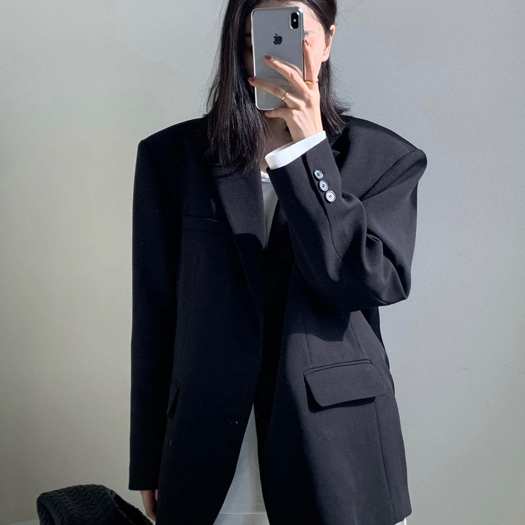 ✼✽₪Áo Khoác Vest Đen Vai Rộng Phong Cách Hồng Kông Hàn Quốc Thiết Kế Dành Cho Nữ | BigBuy360 - bigbuy360.vn