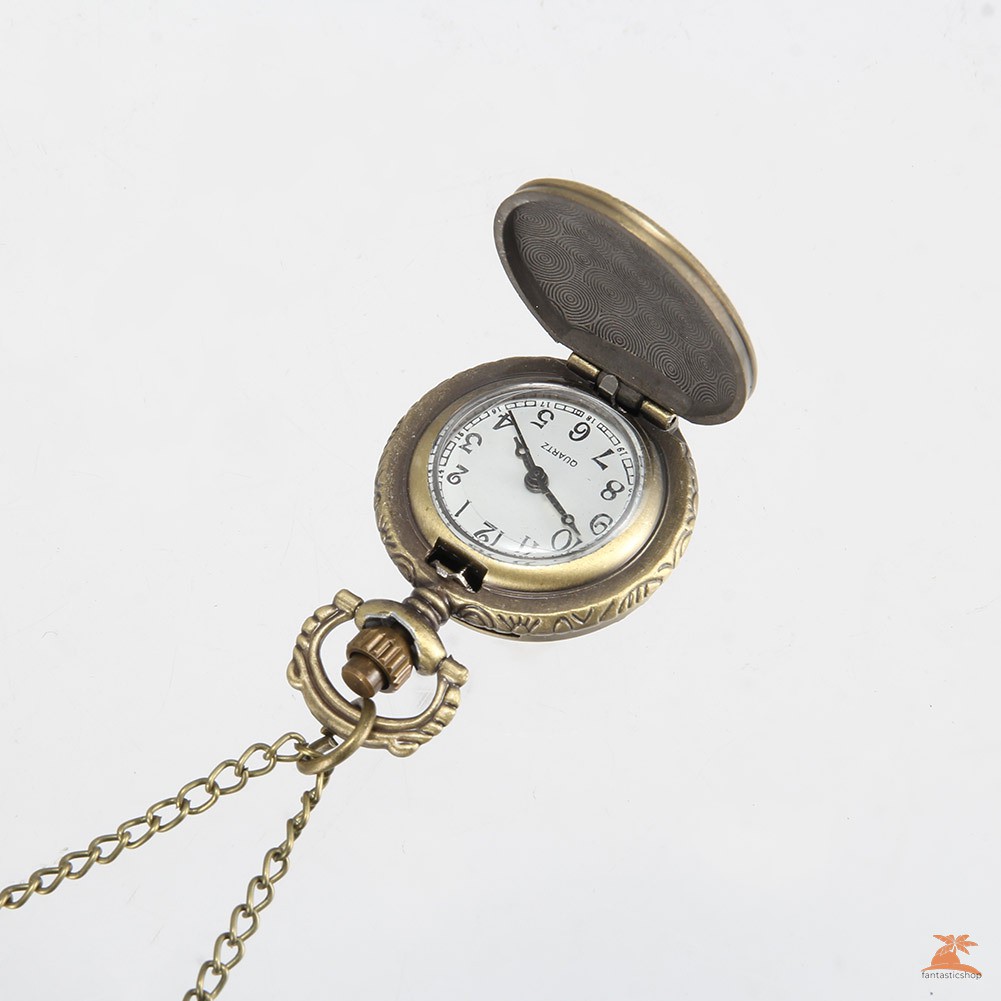 #Đồng hồ bỏ túi# 1pc Men Women Pocket Watch Vintage Shield Carved Case with Chain