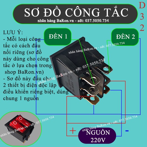 Công tắc kép KCD3 16A/250V nối ra hai tải on/off riêng biệt
