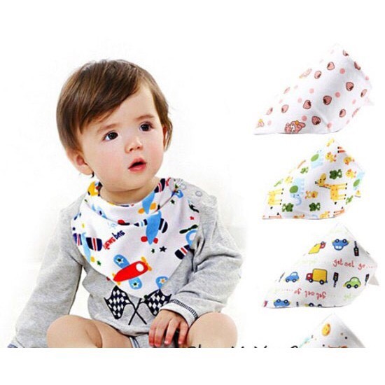 Set 5 khăn yếm tam giác bé trai bé gái có khuy bấm