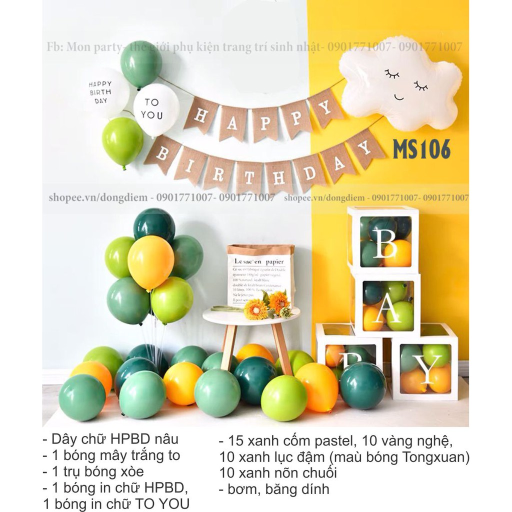 Set sinh nhật hàn quốc Mon Party Set bóng trang trí sinh nhật theo phong cách hàn quốc, bóng sinh nhật hàn quốc