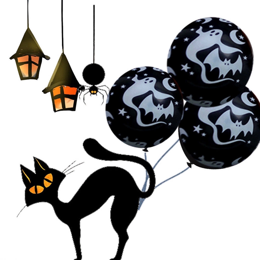 Set 20 bong bóng họa tiết mạng nhện và quả bí ngô trang trí halloween