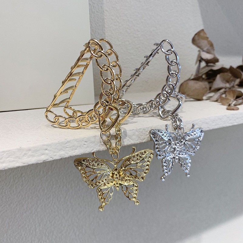 1 Elegance Temperament Women Hair Clip Metal Hollow Hair Claw Butterfly Pendant Kẹp Tóc Thời Trang Vintage