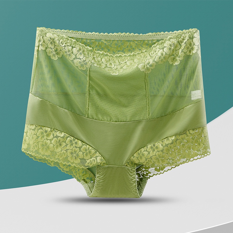 Quần lót lụa lưng cao ren co giãn thoáng khí cho quý cô sang trọng