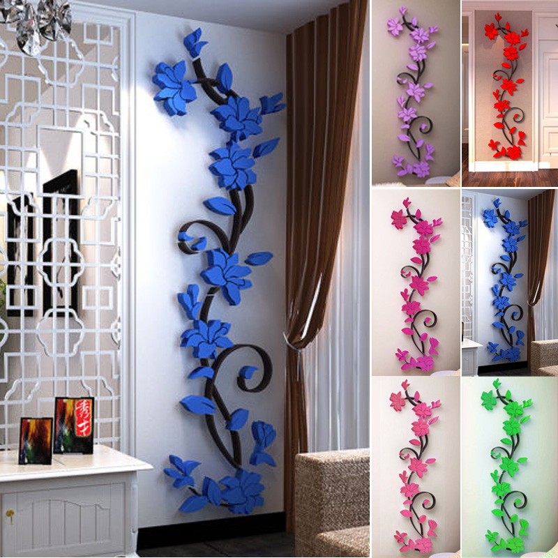 Sản Phẩm Mới, Decal Dán Tường 3D, Mẫu Bình Hoa, Màu Mận Chín (Đỏ Thẫm), Có Thể Trang Trí Sau Ti-vi, Trang Trí Phòng