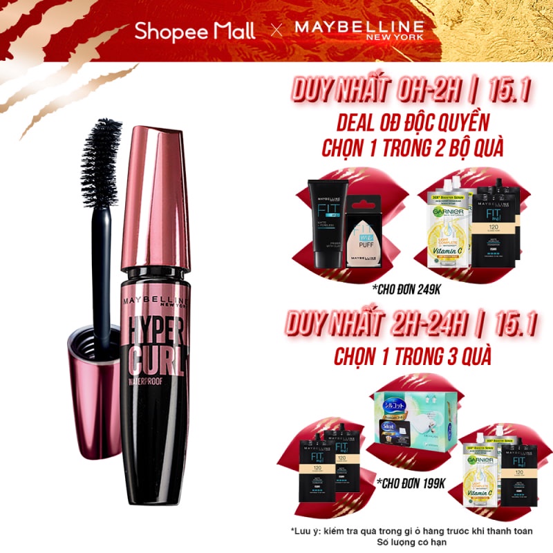 Mascara Dài Mi và Cong Mi Maybelline New York Hyper Curl Waterproof Chuốt Mi Đen 9.2ml