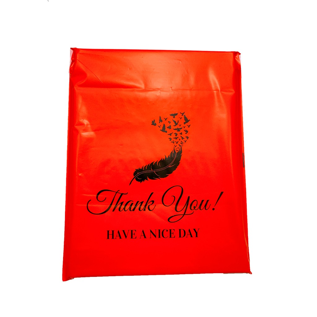 Túi gói hàng in sẳn thiệp tri ân &amp; khuyến khích khách hàng đánh giá màu đỏ size 35x45 TUIGOIHANGHL