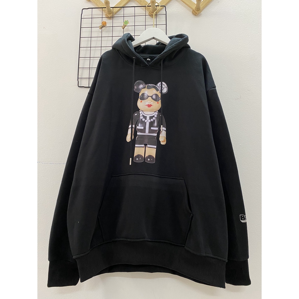 Áo Nỉ HOODIE BEARBRICK (tay áo in Phản Quang Bạc), Form Rộng CHUẨN Xu Hướng, áo nỉ bông hoodie unisex nam nữ. kkim shop