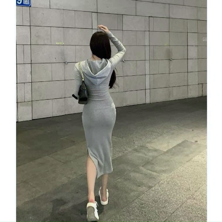 VÁY LEN Díp BODY DÀI TAY CÓ MŨ CAO CẤP CHO NỮ - VÁY LEN NỮ DÁNG DÀI ÔM BODY CÓ MŨ CỰC XINH | BigBuy360 - bigbuy360.vn