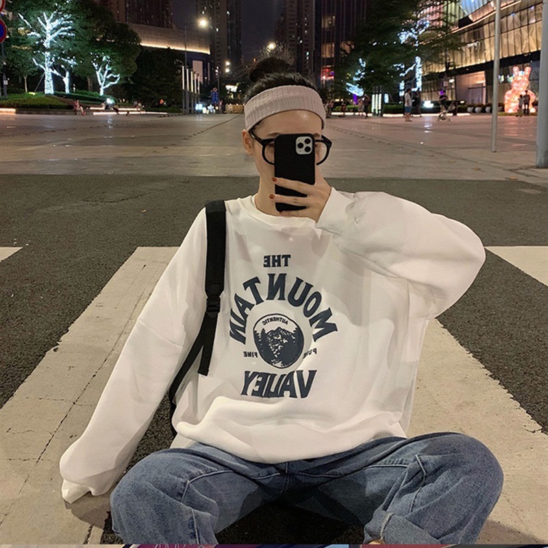 Áo sweater nữ tay dài in chữ phong cách Hàn Quốc