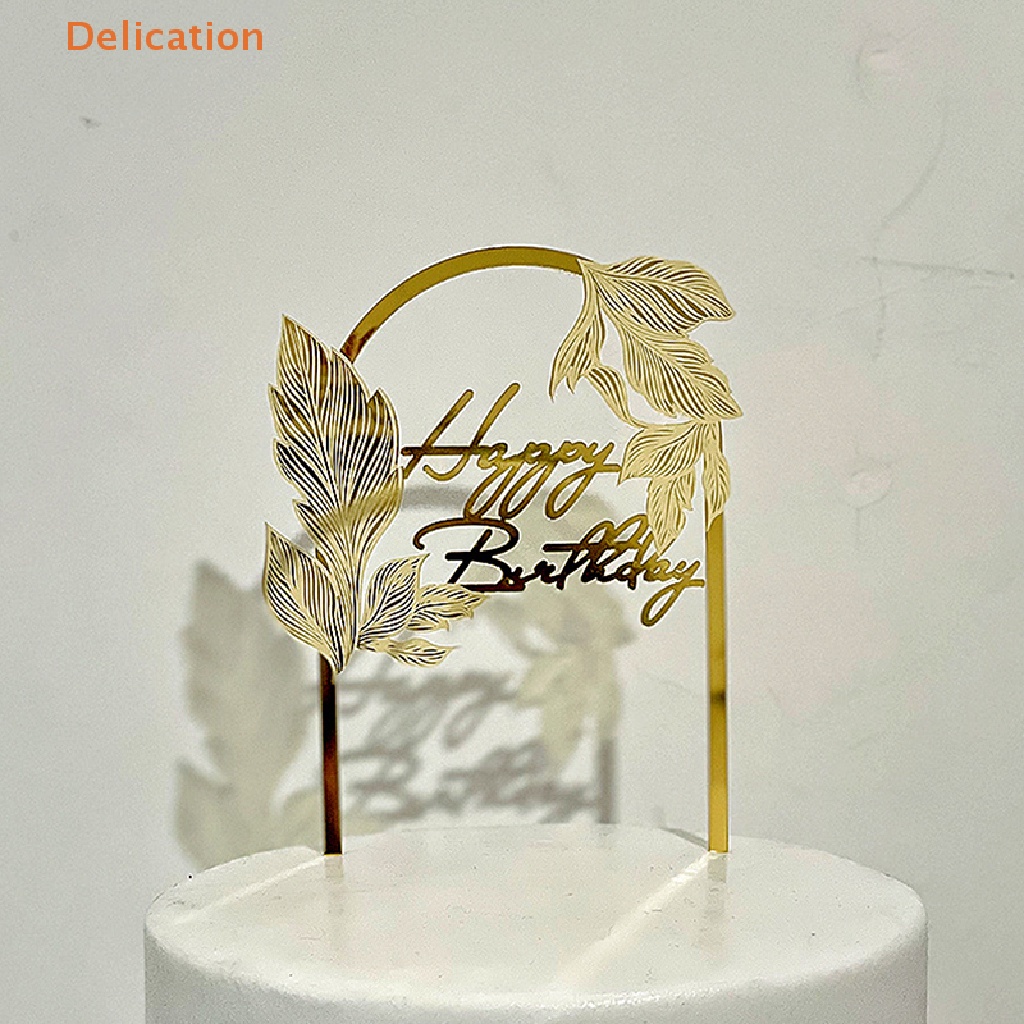 Que Cắm Bánh Kem Bằng acrylic Khắc Chữ Happy Birthday Màu Vàng