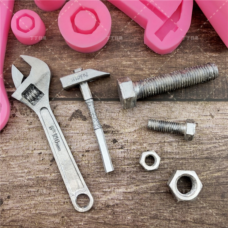 Khuôn Silicone tạo hình làm bánh kẹo hình cờ lê/búa ốc vít Diy
