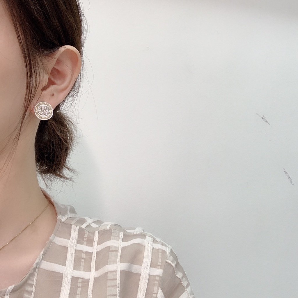 Khuyên tai mạ bạc 925 hình chữ c đính đá sang trọng thời trang