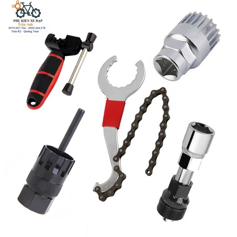 Combo SC5: Cắt xích. cảo líp thả. cảo trục giữa. cảo đùi dĩa. dụng cụ giữ líp 3in1