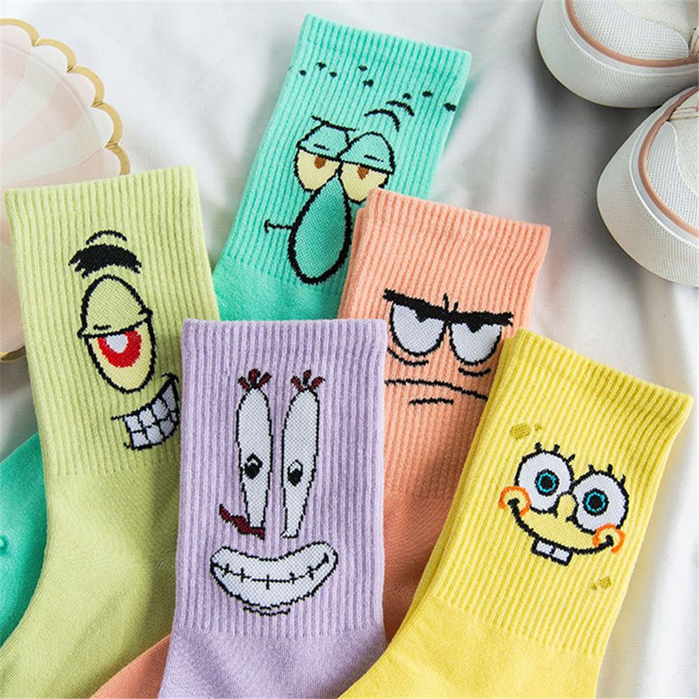 Vớ cotton họa tiết hoạt hình spongebob co giãn tốt thời trang cho nữ