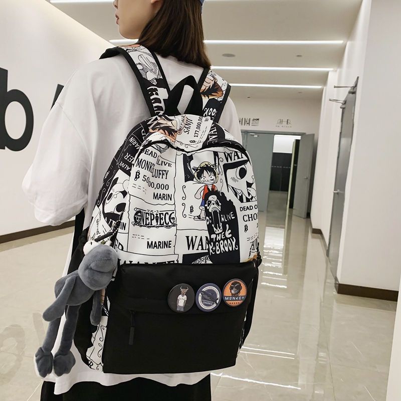 Ba Lô Đi Học Sức Chứa Lớn Họa Tiết Hoạt Hình One Piece Graffiti Dễ Phối Đồ Cho Học Sinh Trung Học