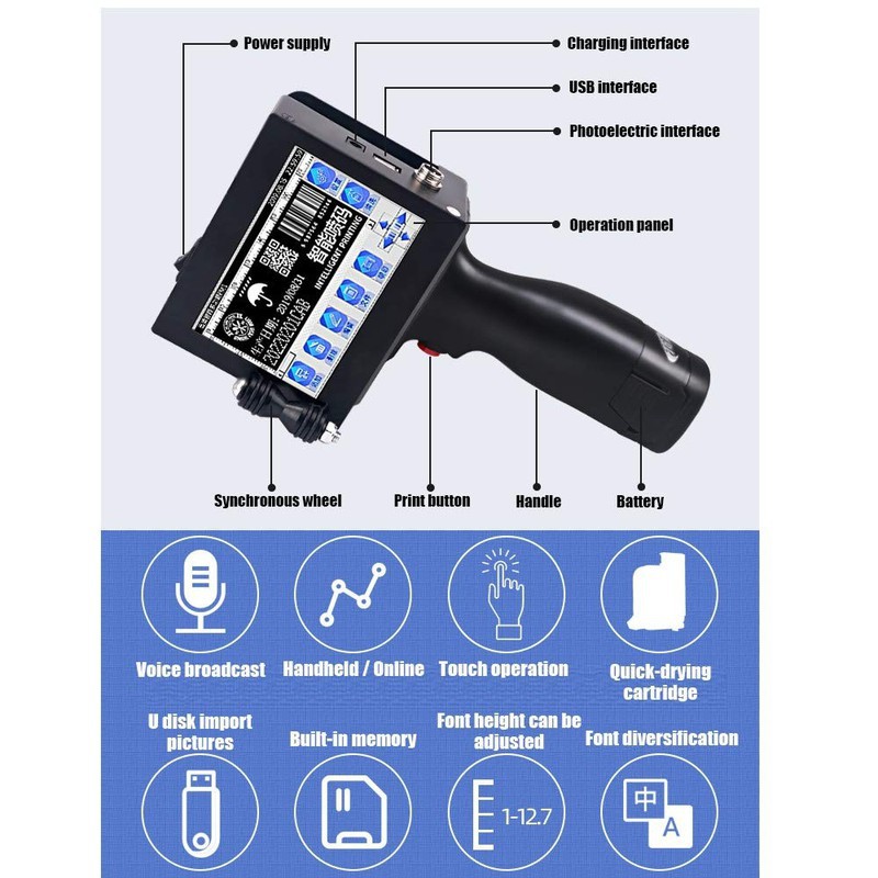 Máy in phun cầm tay in ấn đa năng QR code, logo LCD Printing USB có hộp mực - 195-2020 | BigBuy360 - bigbuy360.vn