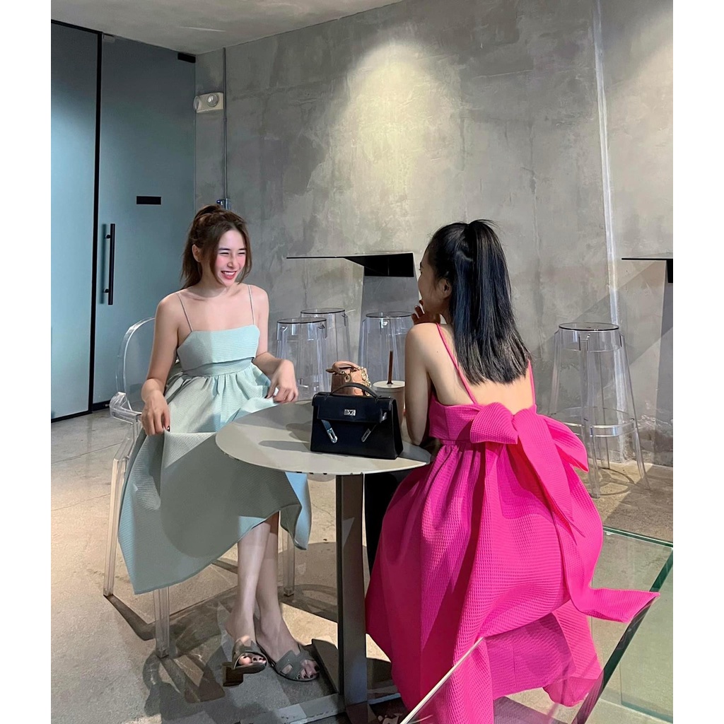 Đầm baby doll 2 dây dáng xòe bồng bềnh phối nơ lưng xinh xắn - Eliaa Dress