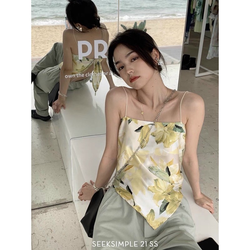 Áo yếm 2 dây lụa khăn hoa buộc nơ sau