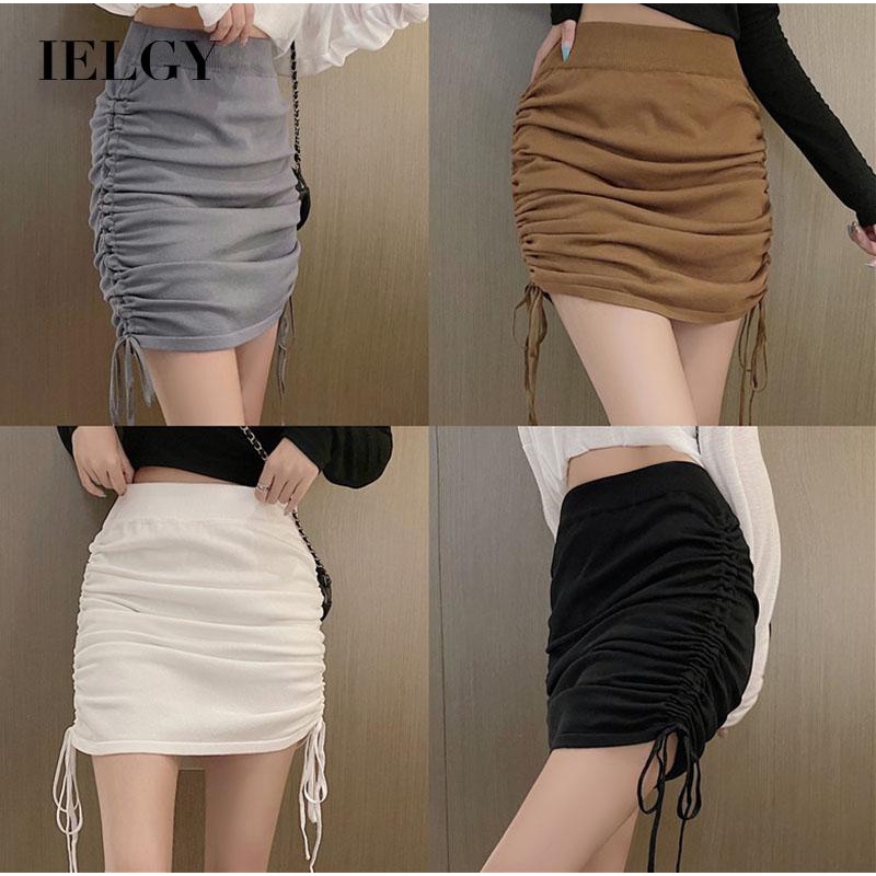 Chân váy IELGY lưng cao màu trơn rút dây thời trang cho nữ