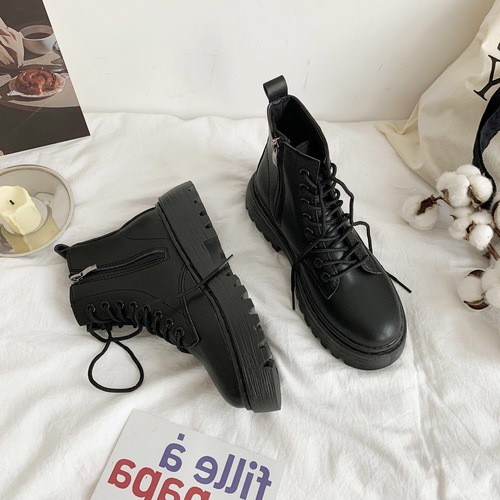 Giày boots cao cổ nữ ulzzang khóa kéo cao 3cm có lót lông (ảnh thật)