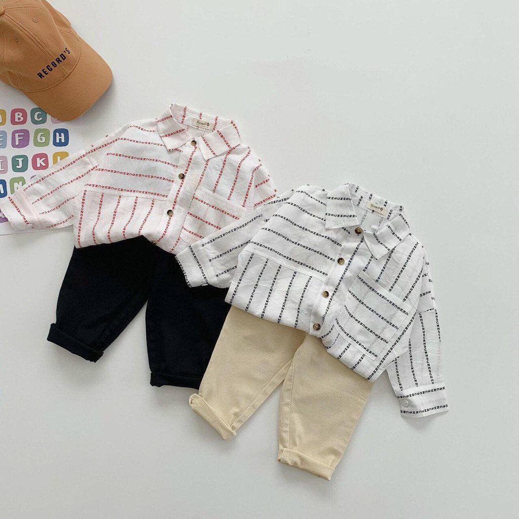 sét sơ mi kẻ chữ quần kaki bé trai beemo Hàng chính hãng cho bé trai tư 9-23kg